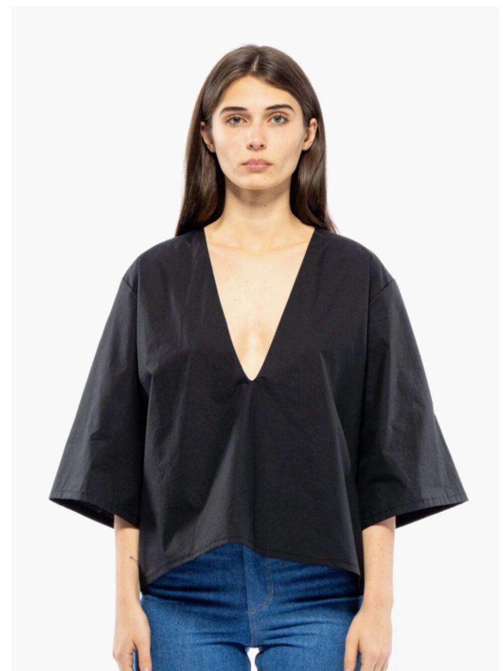 TOIT Volant Poppy Top Poplin Cotton Black Womens Medium USA Boxy Relaxed Fit